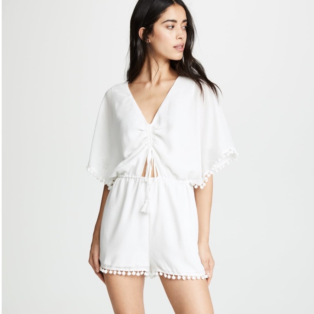 Red Carter Isabella Romper with Pom Poms